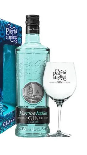 GIN PUERTO DE INDIAS CLÁSSICO 700ML + TACA DE VIDRO